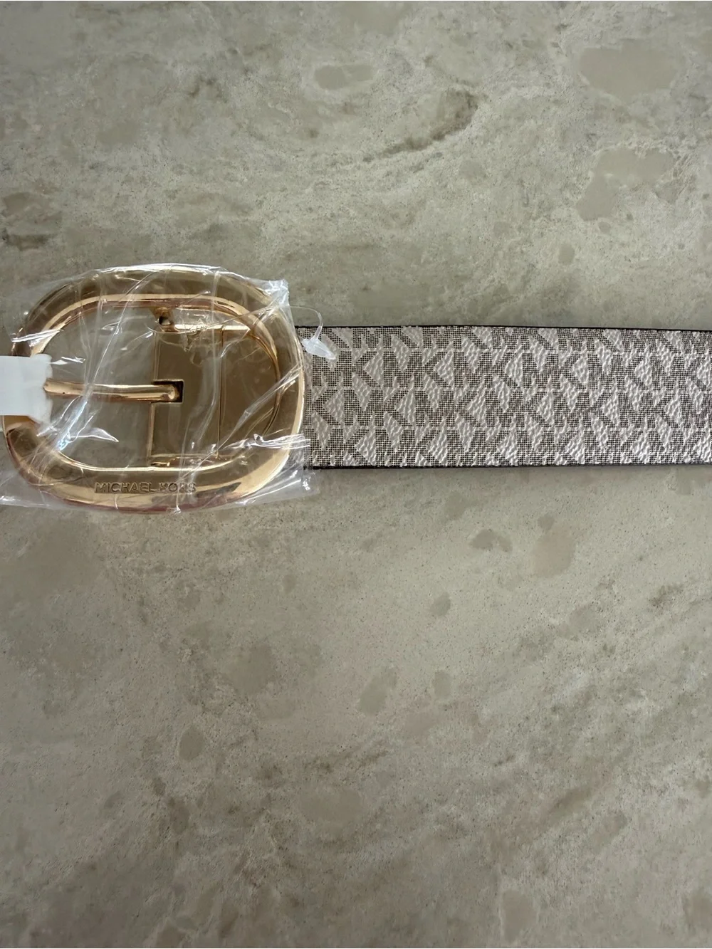 Michael Kors Women's Belt Vanilla Luggage Gold Oval Buckle L